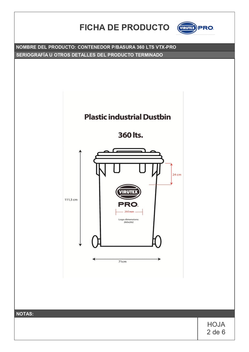 CONTENEDOR PARA BASURA360 LTS VTX-PRO