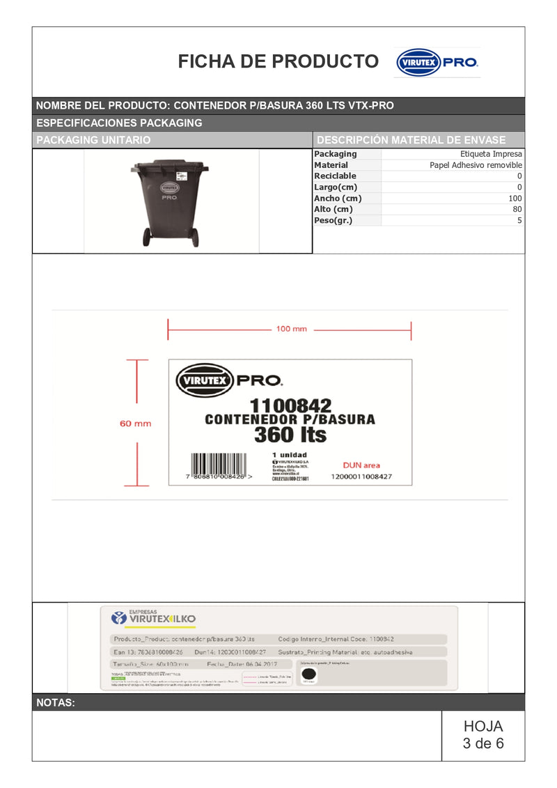 CONTENEDOR PARA BASURA360 LTS VTX-PRO