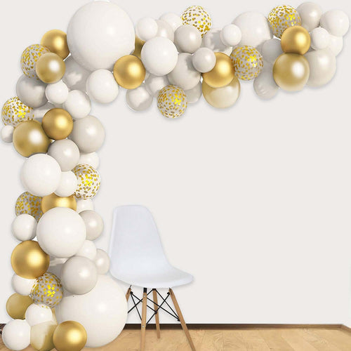 Set Decoración Blanco-Dorado (110 Globos + Accesorios)