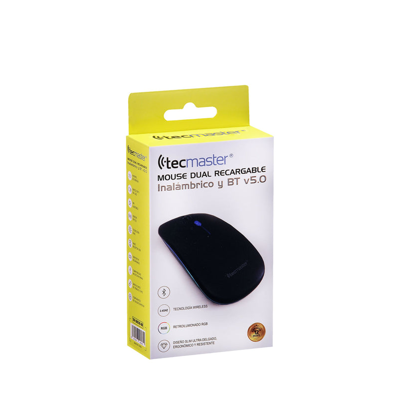 Mouse Inalambrico Recargable dual Bluetooth / receptor USB Negro - Tecmaster