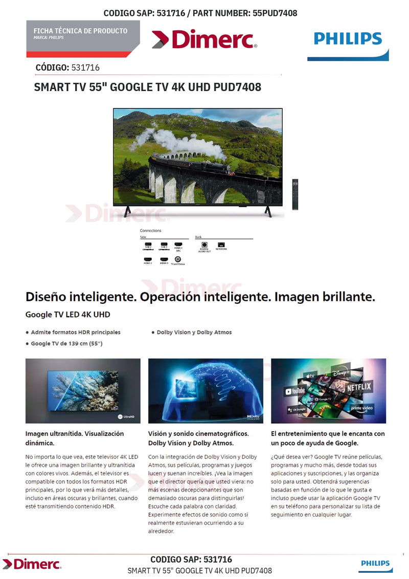 Smart Tv 55" Android 4K Uhd 55Pud7406