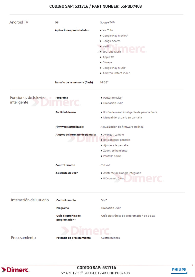 Smart Tv 55" Android 4K Uhd 55Pud7406