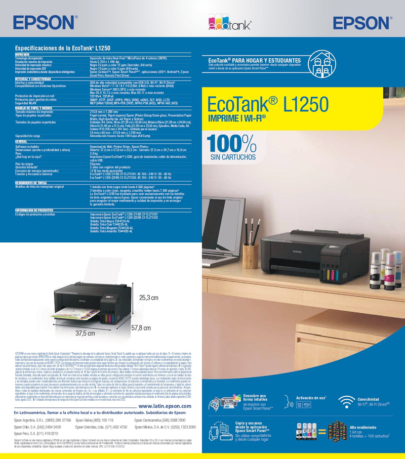 Impresora Ecotank L1250 Usb Wifi