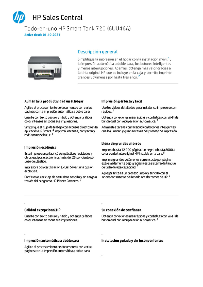 Multifuncional Smart Tank 720 Wifi Duplex 6Uu46A