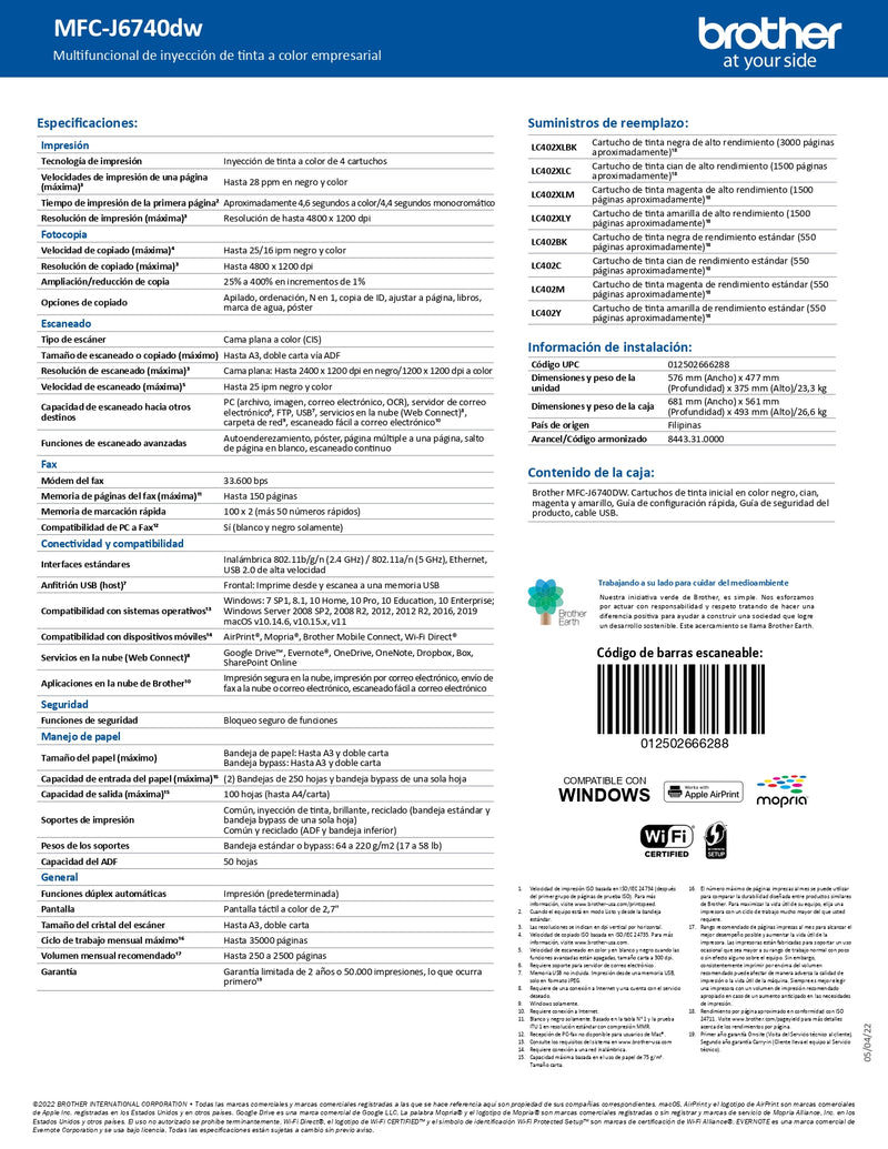 Multifuncional J6740 A3 Duplex Wifi Red Adf Mfcj6740Dw