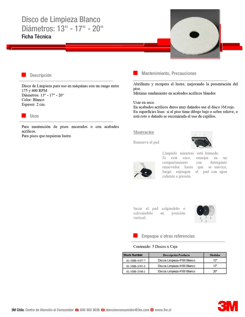 Disco Limpieza Abrillantador 17" Blanco 5 Un