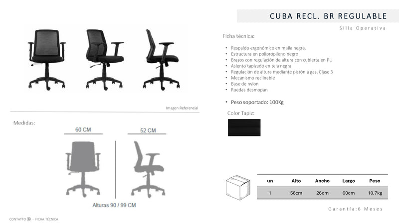 Silla Escritorio Cuba Con Brazos Regulables En Altura