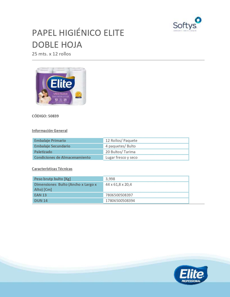 Papel Higiénico Ultra Doble Hoja 25 Mt X12