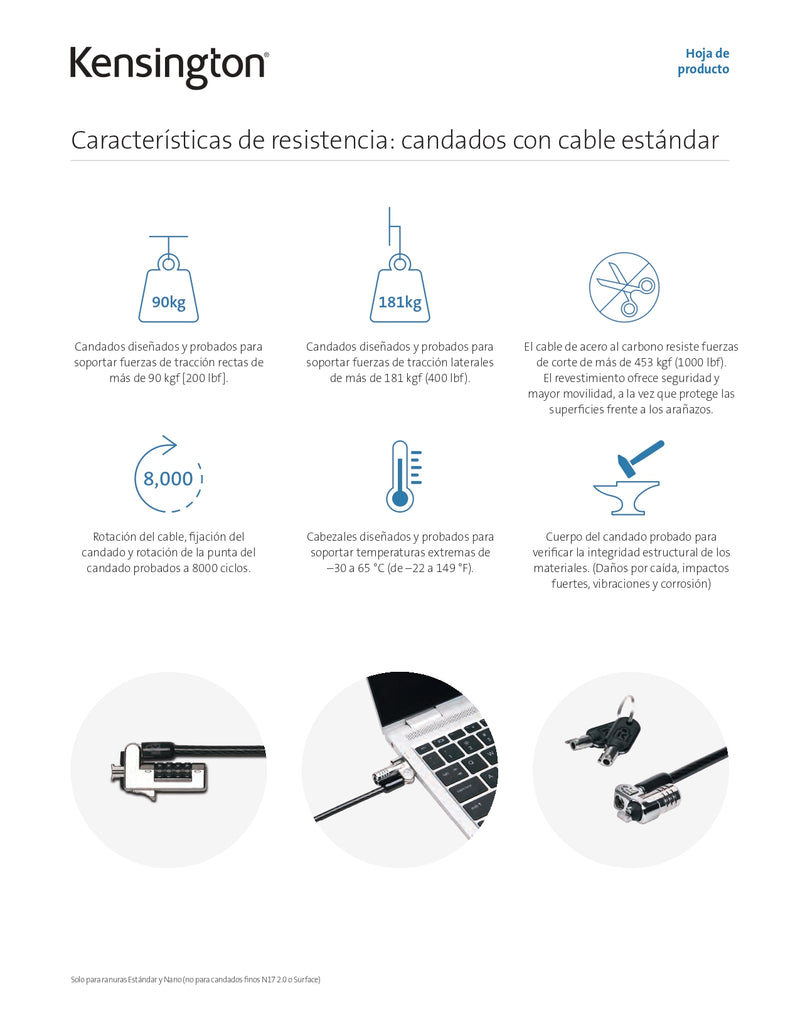 Cable Seguridad Nanosaver Slim Combinacion K60603Ww