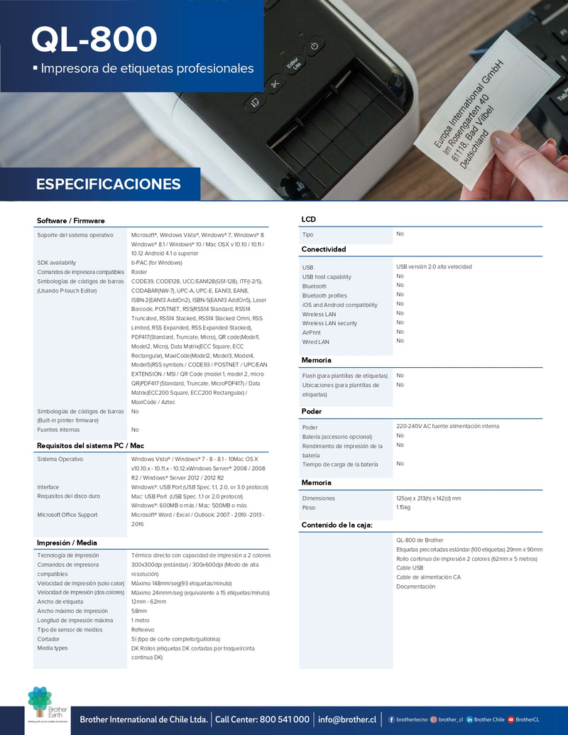 Impresora De Etiquetas Ql 800