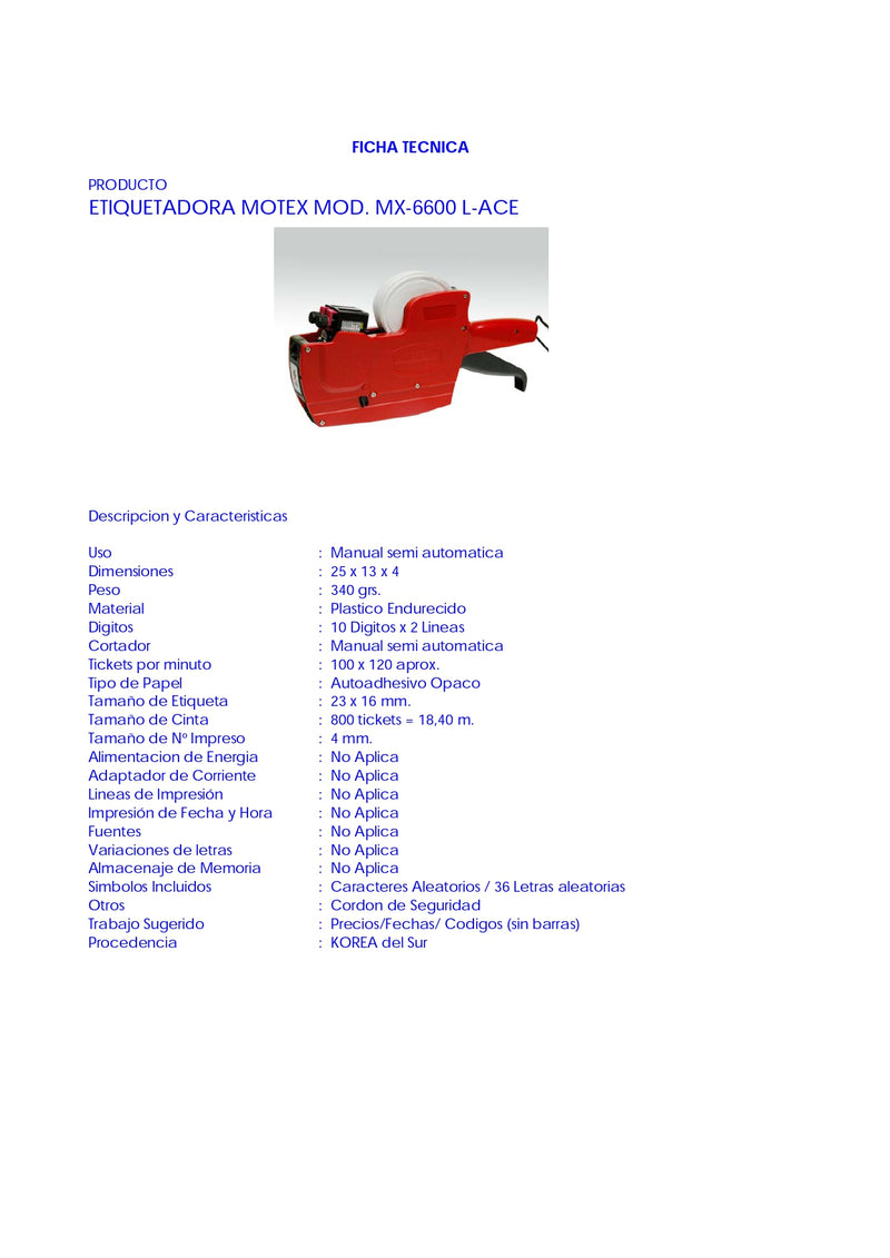 Etiquetadora Manual N 6600 2 Lineas 10 Digitos