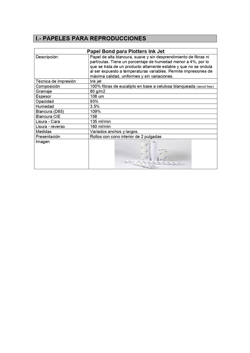 Rollo Papel Ploters 90 Cm X 50 Mt 80 Gr Poliester