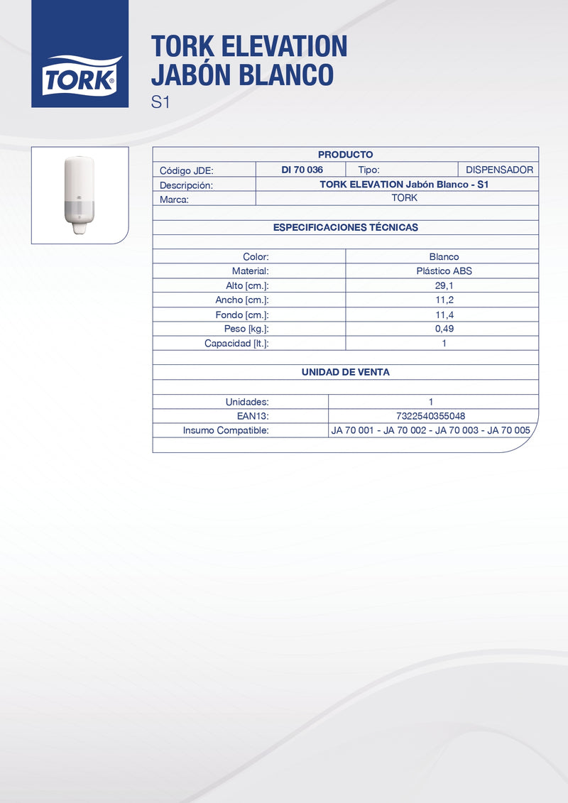 Dispensador Jabón Sachet Blanco 1000 ml DI70036