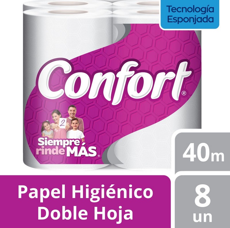 Papel Higiénico Doble Hoja 8 Rollos X 40 Mt
