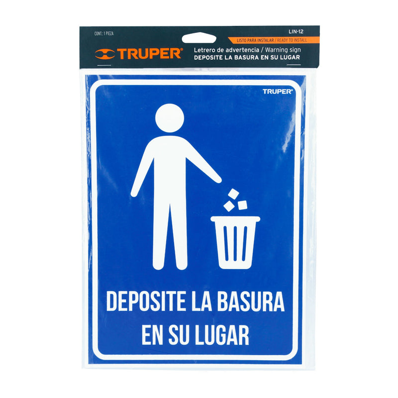 Letrero "Deposite la basura en su lugar" 21x28cms 