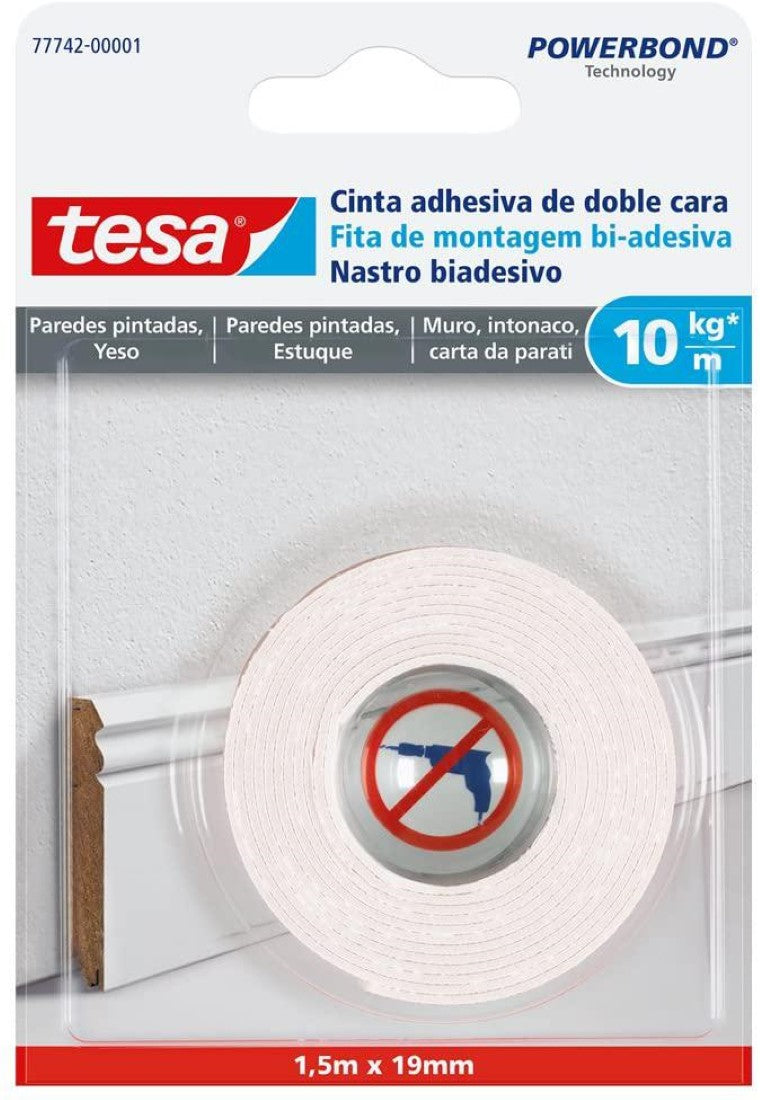Cinta Doble Contacto Paredes Pintadas / Yeso 19mm x 1.5mts / 10kg/mt