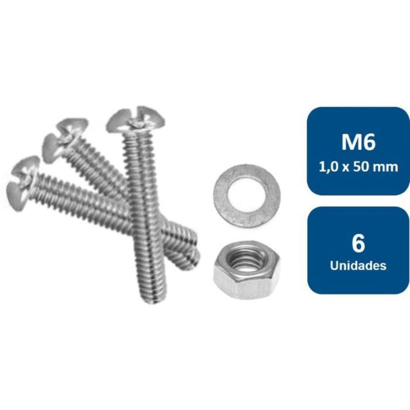 Set Metrico de Perno Cocina, Tuerca y Golilla M6-1.0 x 50mm 6un.