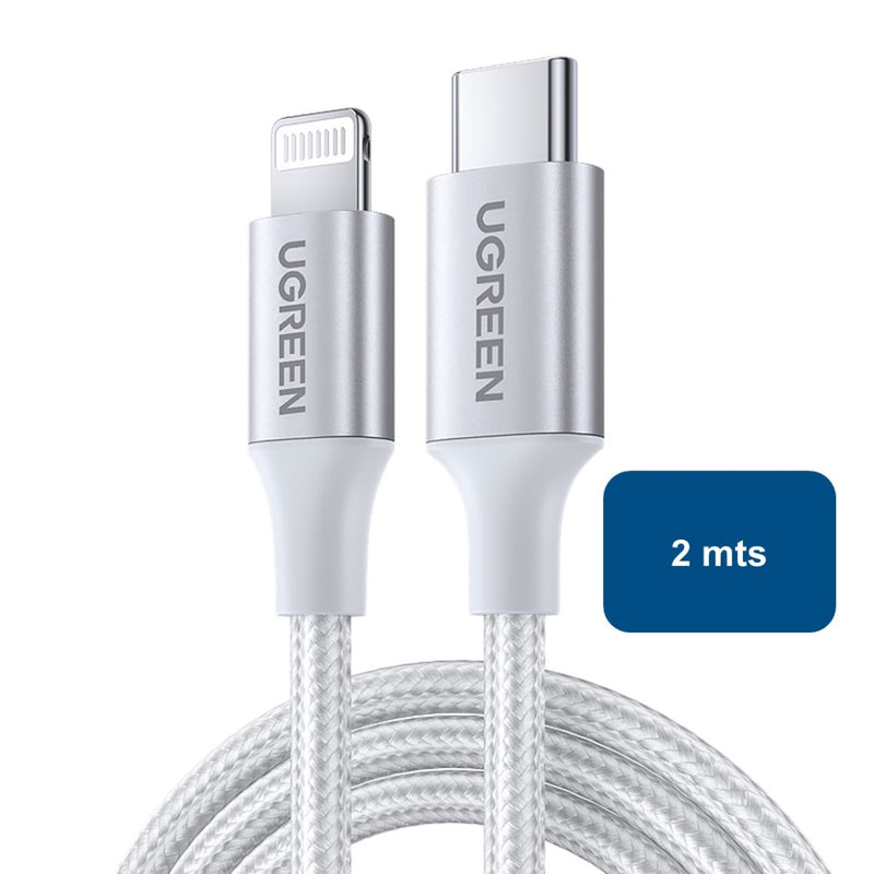 Cable USB-C a Lightning (iPhone) Blanco modelo US304 Certificado 2mts 