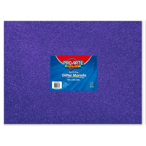 GOMA EVA MORADA GLITTER 45 X 60 CM 5 HOJAS