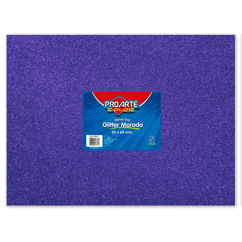 GOMA EVA MORADA GLITTER 45 X 60 CM 5 HOJAS