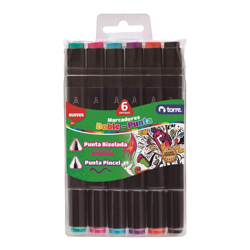SET MARCADORES DOBLE PUNTA 6 COLORES