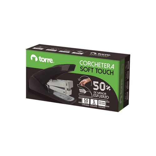 CORCHETERA SOFT TOUCH 50 HOJAS 26/6 NEGRO