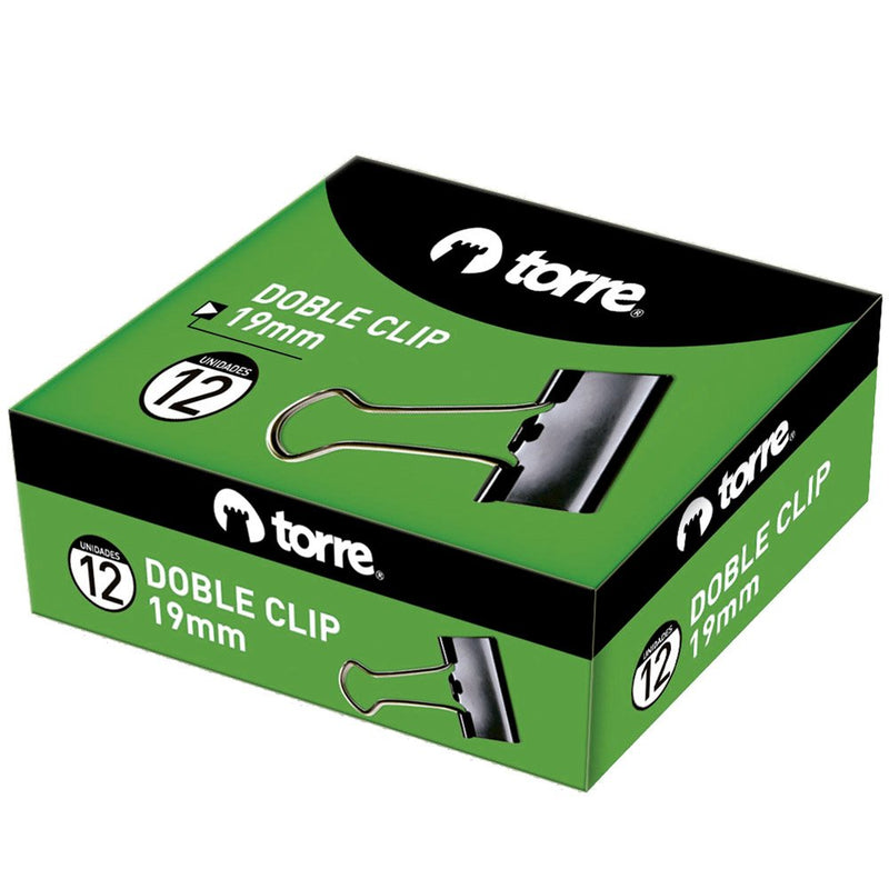 Doble Clip Negro 19 mm 12 un